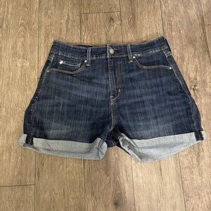 Levis Denizen Cuffed Mid Rise Stretch Jean Shorts Womens Sz 8 Blue Denim Dark Wa